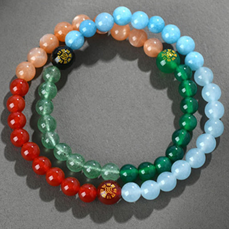 Buddha Stones ストロベリークォーツ 水晶 瑪瑙 開運 知恵 癒し パワーストーン ブレスレット