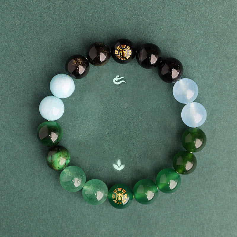 Buddha Stones ブラックオニキス グリーンカルセドニー アクアマリン 開運 知恵 癒し ブレスレット