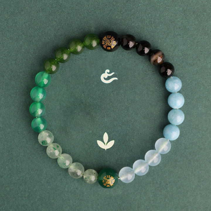 Buddha Stones ブラックオニキス グリーンカルセドニー アクアマリン 開運 知恵 癒し ブレスレット