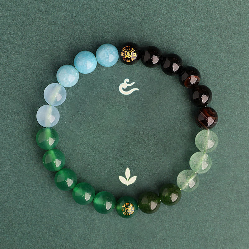 Buddha Stones ブラックオニキス グリーンカルセドニー アクアマリン 開運 知恵 癒し ブレスレット
