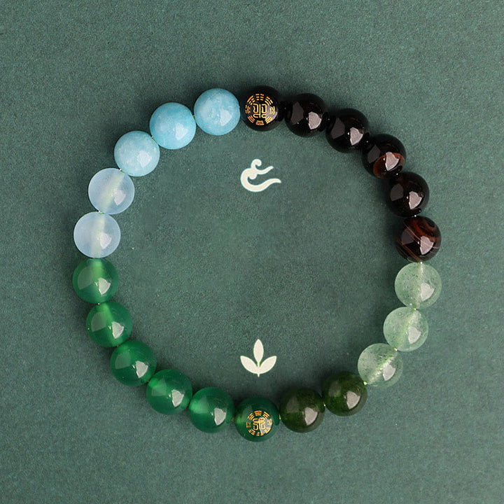 Buddha Stones ブラックオニキス グリーンカルセドニー アクアマリン 開運 知恵 癒し ブレスレット