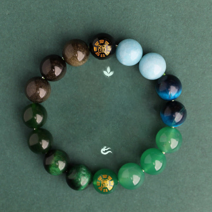 Buddha Stones ブラックオニキス グリーンカルセドニー アクアマリン 開運 知恵 癒し ブレスレット