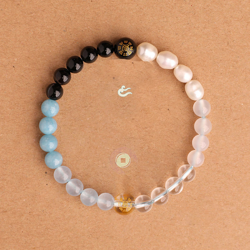 Buddha Stones ブラックオニキス グリーンカルセドニー アクアマリン 開運 知恵 癒し ブレスレット
