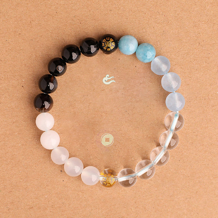 Buddha Stones ブラックオニキス グリーンカルセドニー アクアマリン 開運 知恵 癒し ブレスレット