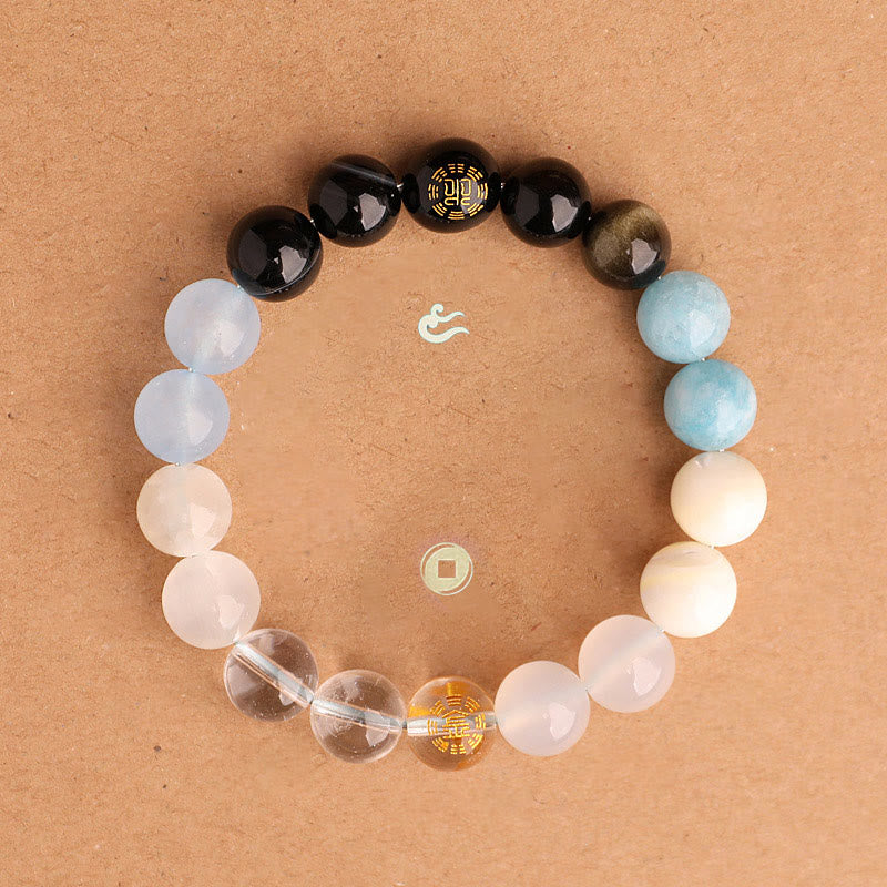 Buddha Stones ブラックオニキス グリーンカルセドニー アクアマリン 開運 知恵 癒し ブレスレット