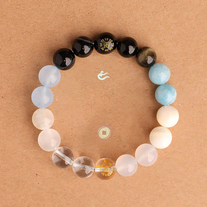Buddha Stones ブラックオニキス グリーンカルセドニー アクアマリン 開運 知恵 癒し ブレスレット