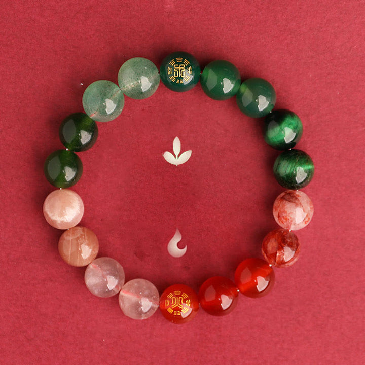 Buddha Stones ブラックオニキス グリーンカルセドニー アクアマリン 開運 知恵 癒し ブレスレット