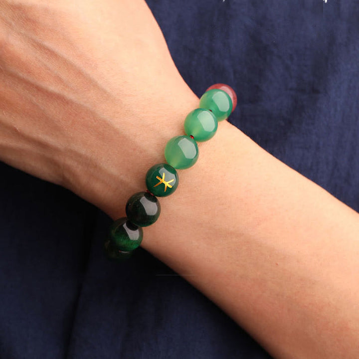 Buddha Stones ブラックオニキス グリーンカルセドニー アクアマリン 開運 知恵 癒し ブレスレット