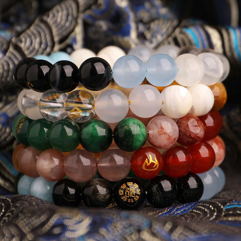 Buddha Stones ブラックオニキス グリーンカルセドニー アクアマリン 開運 知恵 癒し ブレスレット