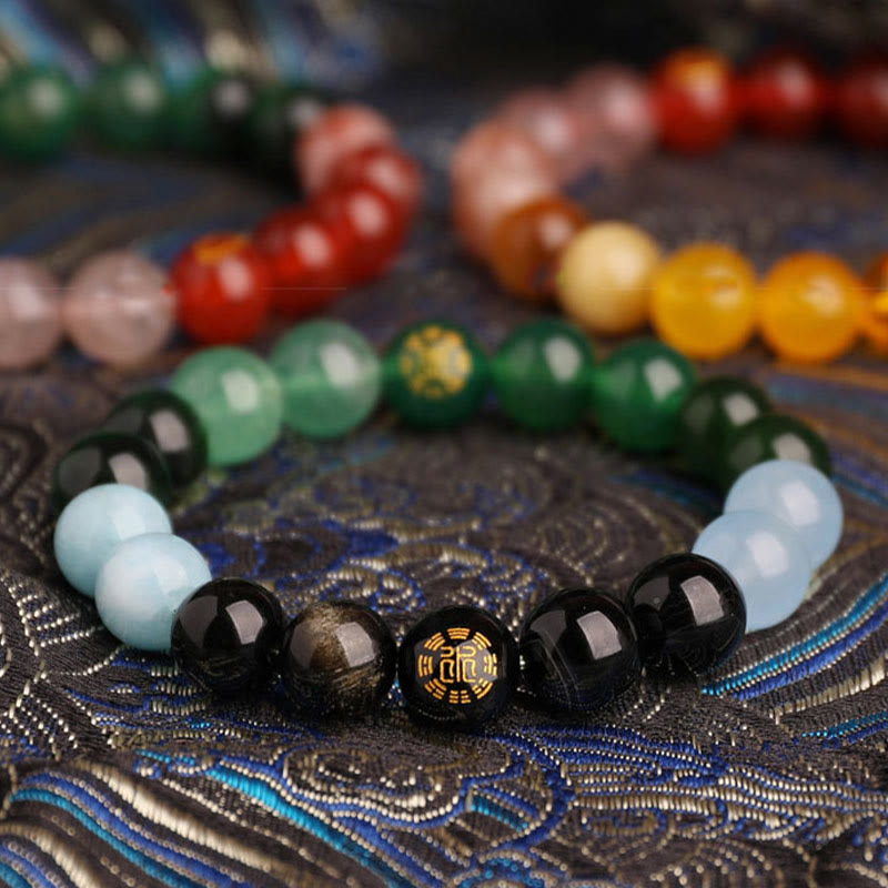 Buddha Stones ブラックオニキス グリーンカルセドニー アクアマリン 開運 知恵 癒し ブレスレット