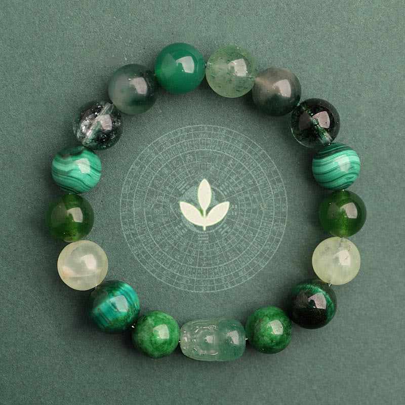 Buddha Stones ストロベリークォーツ モスアゲート グリーンファントム 幸運 癒し 恋愛運 ブレスレット