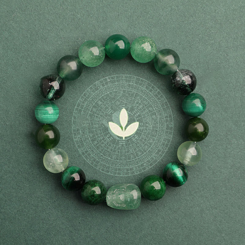 Buddha Stones ストロベリークォーツ モスアゲート グリーンファントム 幸運 癒し 恋愛運 ブレスレット