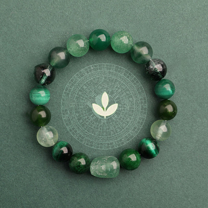 Buddha Stones ストロベリークォーツ モスアゲート グリーンファントム 幸運 癒し 恋愛運 ブレスレット