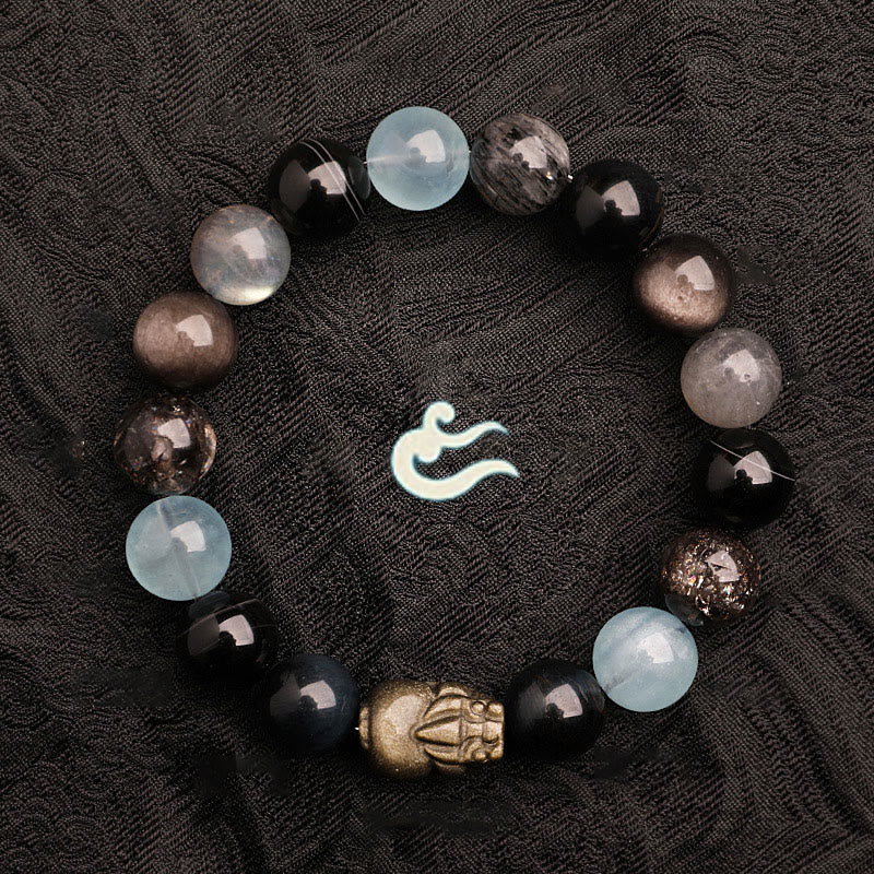 Buddha Stones ストロベリークォーツ モスアゲート グリーンファントム 幸運 癒し 恋愛運 ブレスレット