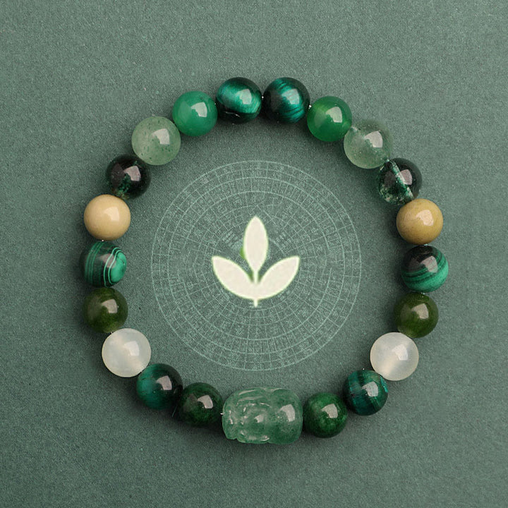 Buddha Stones ストロベリークォーツ モスアゲート グリーンファントム 幸運 癒し 恋愛運 ブレスレット