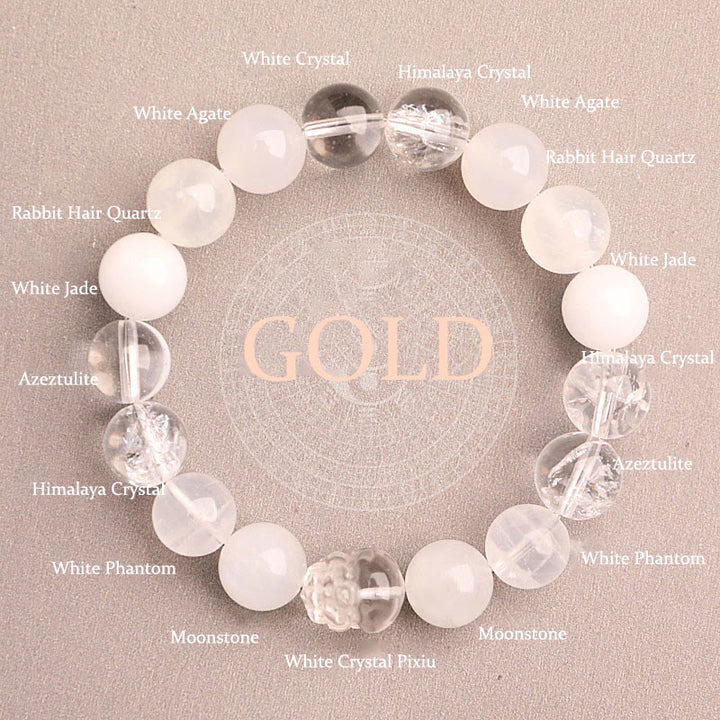 Buddha Stones ストロベリークォーツ モスアゲート グリーンファントム 幸運 癒し 恋愛運 ブレスレット - ゴールド（手首周り：14～16cm） - 12mm - image 39