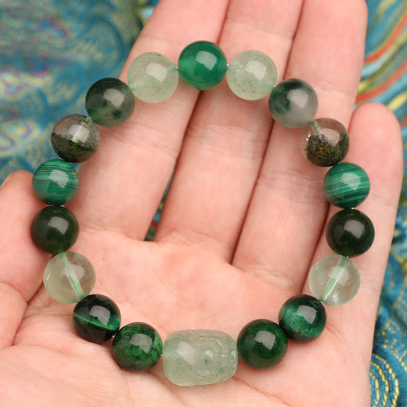 Buddha Stones ストロベリークォーツ モスアゲート グリーンファントム 幸運 癒し 恋愛運 ブレスレット
