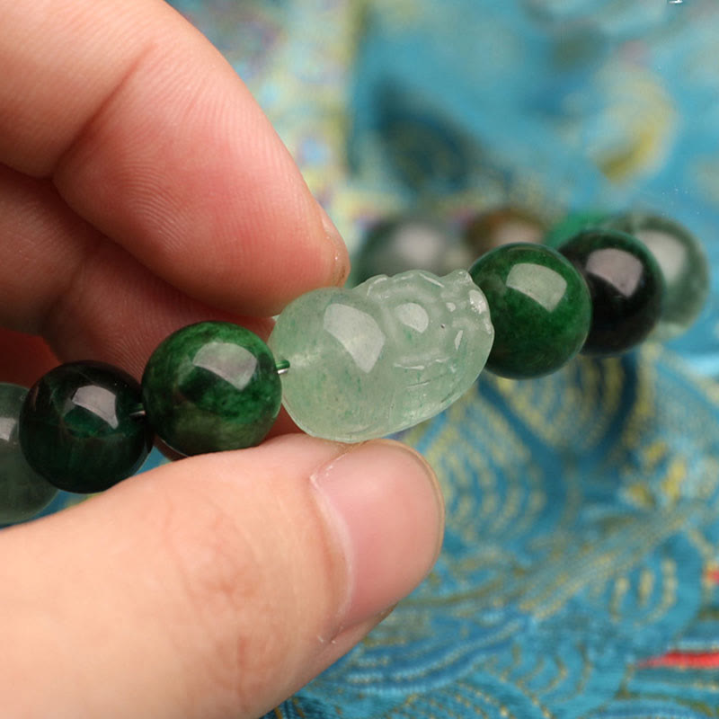 Buddha Stones ストロベリークォーツ モスアゲート グリーンファントム 幸運 癒し 恋愛運 ブレスレット