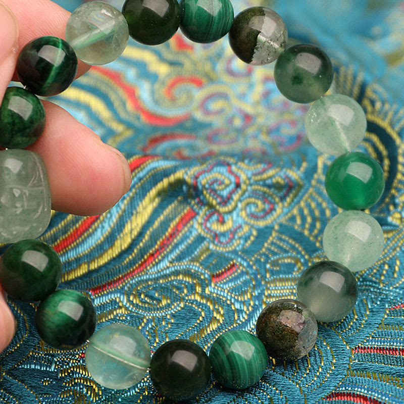 Buddha Stones ストロベリークォーツ モスアゲート グリーンファントム 幸運 癒し 恋愛運 ブレスレット