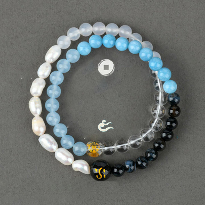 Buddha Stones パール 黒オニキス 白水晶 白瑪瑙 清浄 優雅 エレガント ブレスレット