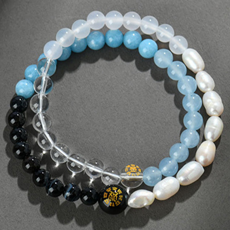 Buddha Stones パール 黒オニキス 白水晶 白瑪瑙 清浄 優雅 エレガント ブレスレット