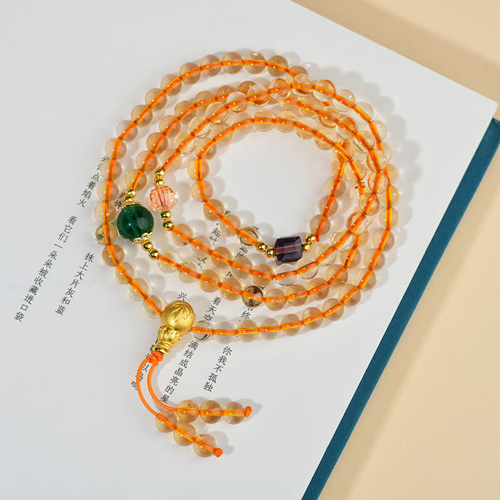 Buddha Stones 108個のMalaビーズ シトリン 幸福ブレスレット