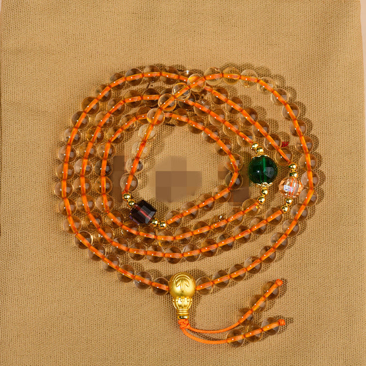 Buddha Stones 108個のMalaビーズ シトリン 幸福ブレスレット
