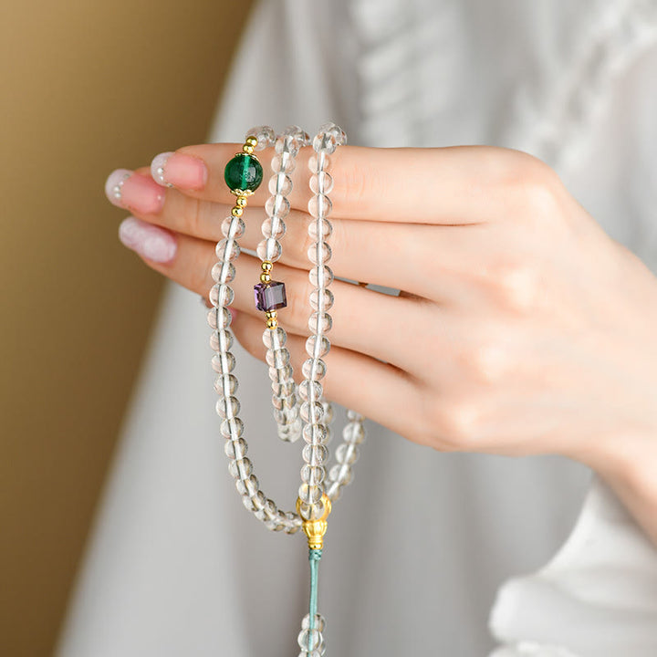 Buddha Stones108個入りMalaビーズ ホワイトクリスタル クラリティブレスレット