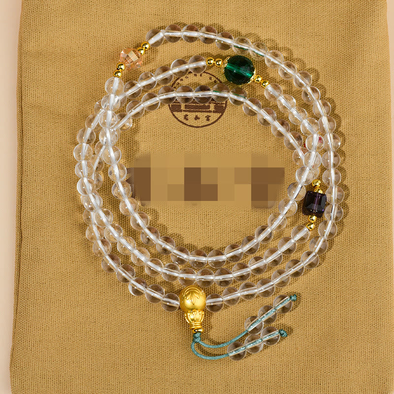 Buddha Stones108個入りMalaビーズ ホワイトクリスタル クラリティブレスレット