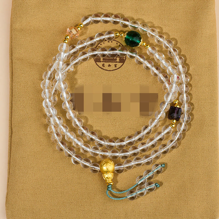Buddha Stones108個入りMalaビーズ ホワイトクリスタル クラリティブレスレット