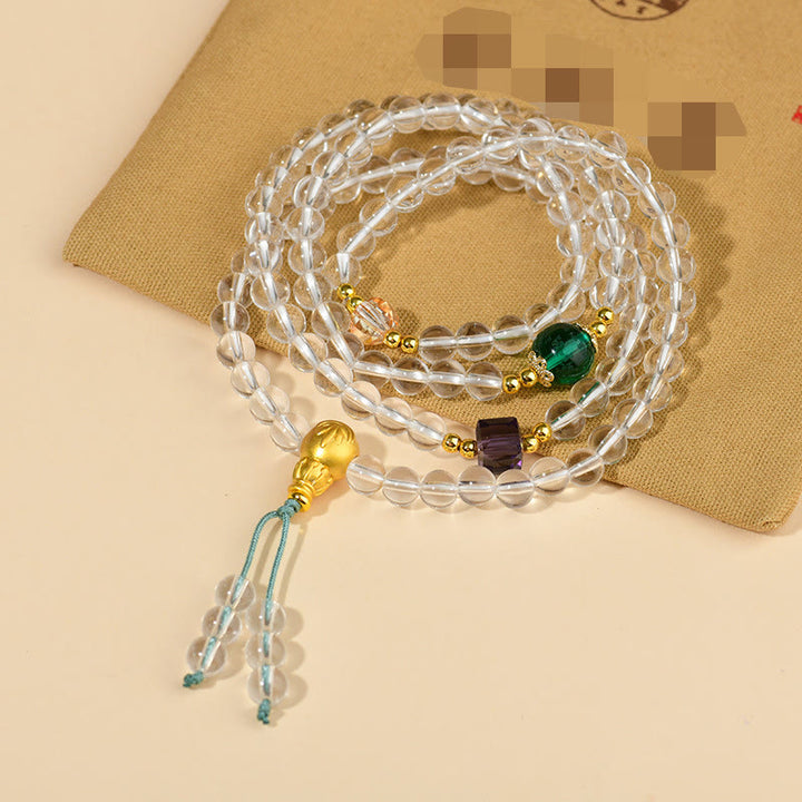 Buddha Stones108個入りMalaビーズ ホワイトクリスタル クラリティブレスレット