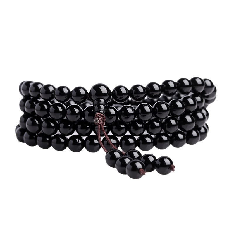Buddha Stones 108 個入りMalaビーズ ブラックオブシディアン アイスオブシディアン フルフィルメントブレスレット