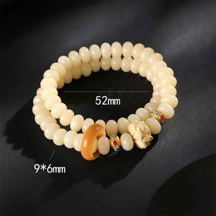 Buddha Stones菩提樹桃の木蓮の富のダブルラップブレスレット