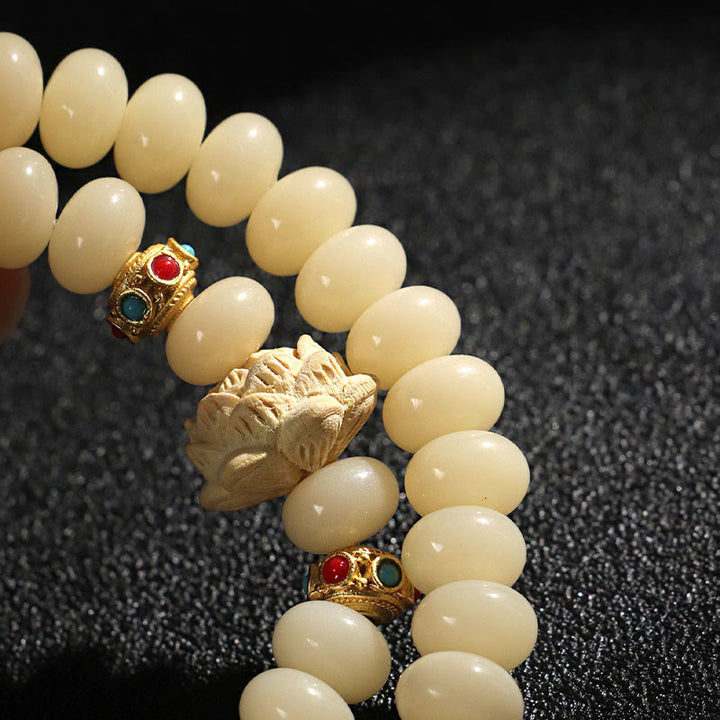 Buddha Stones菩提樹桃の木蓮の富のダブルラップブレスレット
