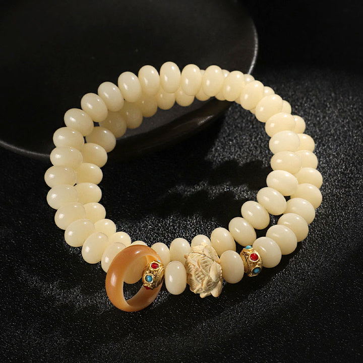 Buddha Stones菩提樹桃の木蓮の富のダブルラップブレスレット
