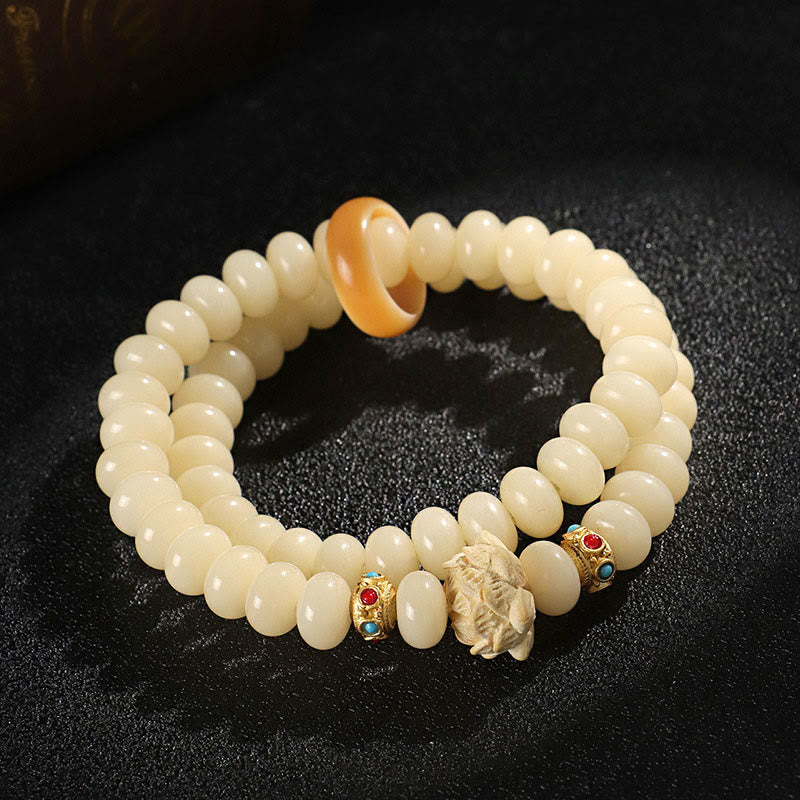 Buddha Stones菩提樹桃の木蓮の富のダブルラップブレスレット
