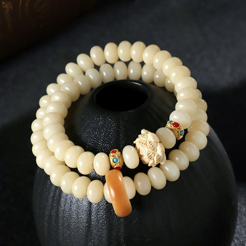Buddha Stones菩提樹桃の木蓮の富のダブルラップブレスレット