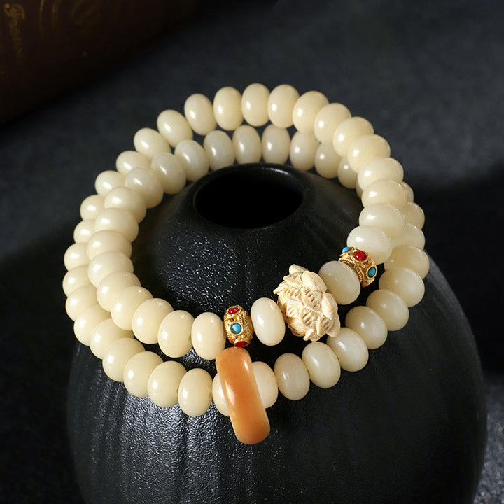 Buddha Stones菩提樹桃の木蓮の富のダブルラップブレスレット