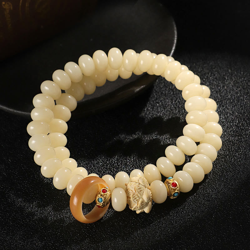 Buddha Stones菩提樹桃の木蓮の富のダブルラップブレスレット