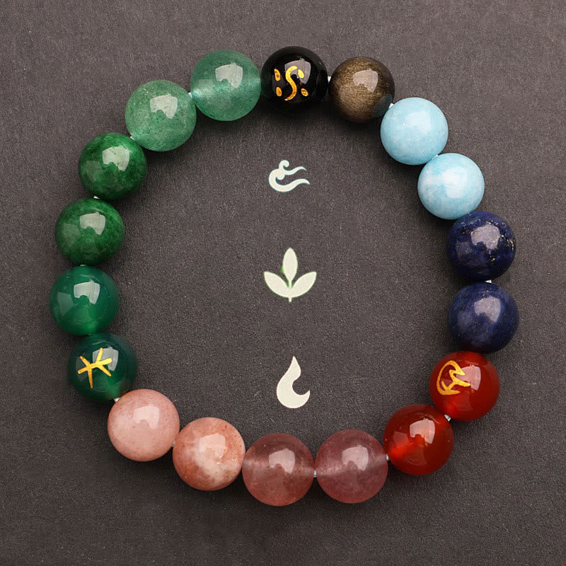 Buddha Stones グリーンストロベリークォーツ 太陽石 金運 幸運 幸福 開運 ブレスレット