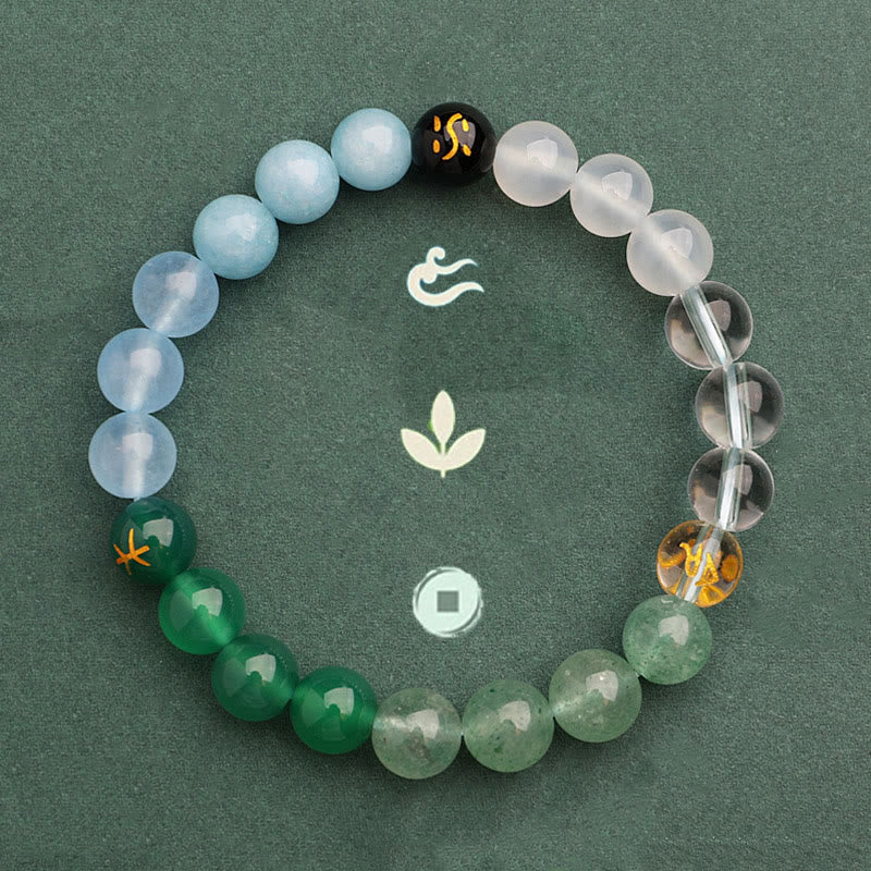 Buddha Stones グリーンストロベリークォーツ 太陽石 金運 幸運 幸福 開運 ブレスレット