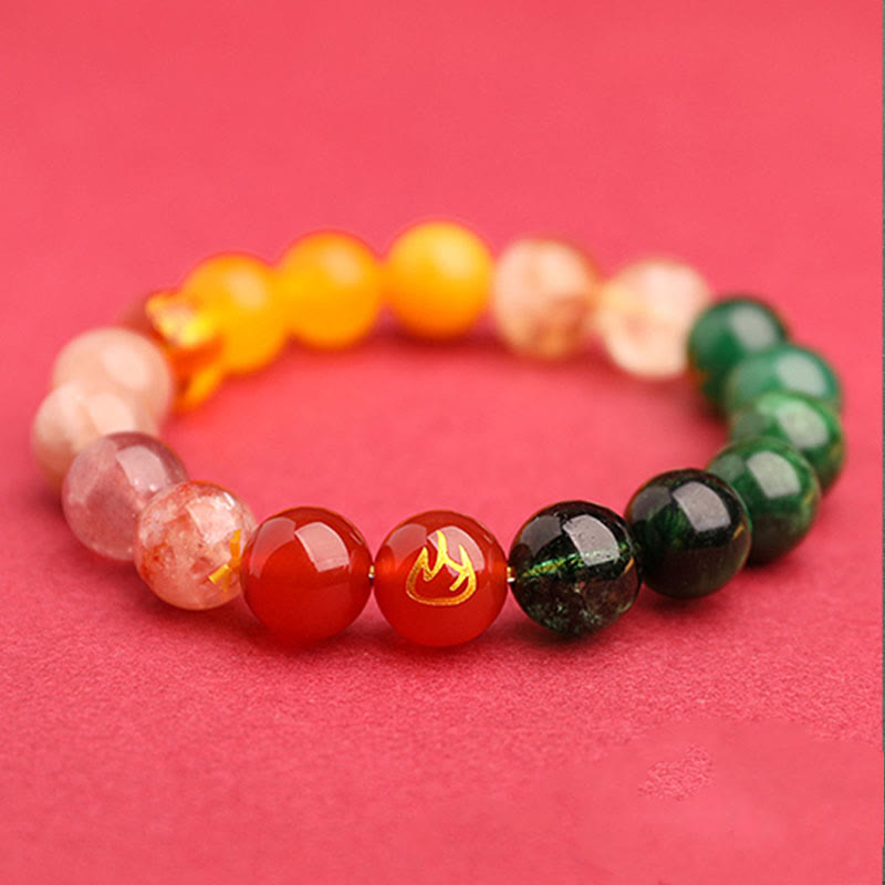 Buddha Stones グリーンストロベリークォーツ 太陽石 金運 幸運 幸福 開運 ブレスレット