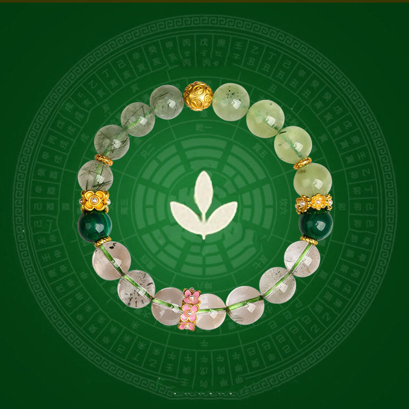 Buddha Stones グリーンファントム ルチルクォーツ グリーングレープ瑪瑙 マラカイト 開運 幸運 ブレスレット