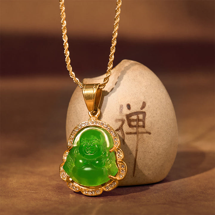 Buddha Stones18K ゴールドフィルド 笑う仏陀 翡翠 幸運のネックレスチェーンペンダント - image 4