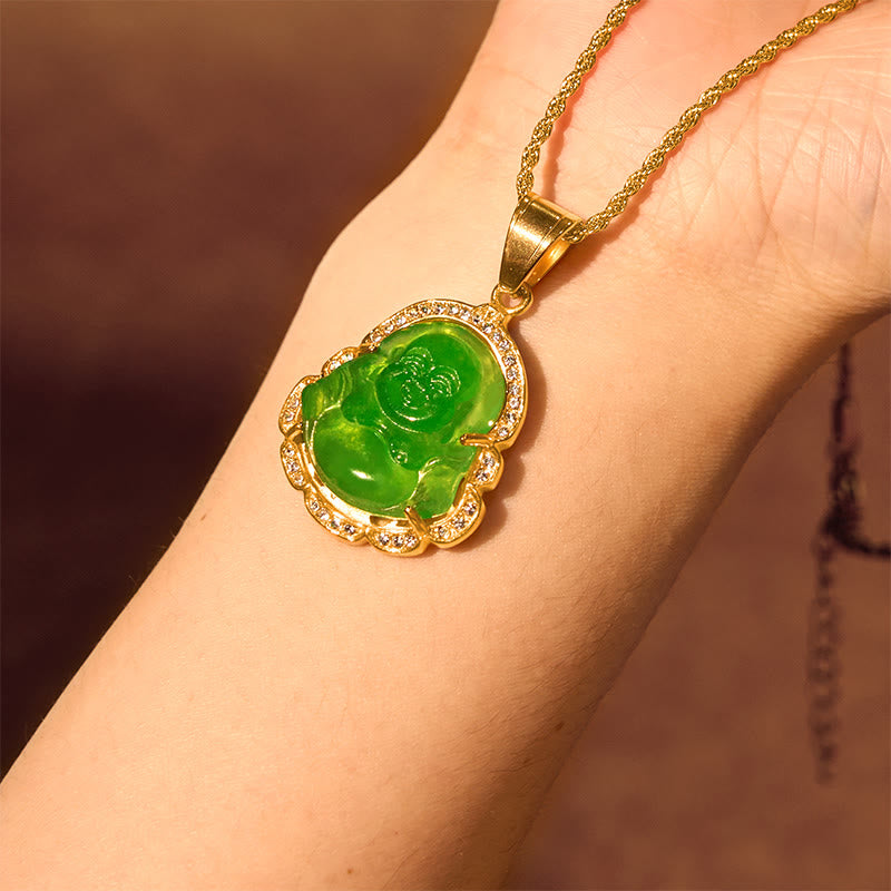 Buddha Stones18K ゴールドフィルド 笑う仏陀 翡翠 幸運のネックレスチェーンペンダント - image 6
