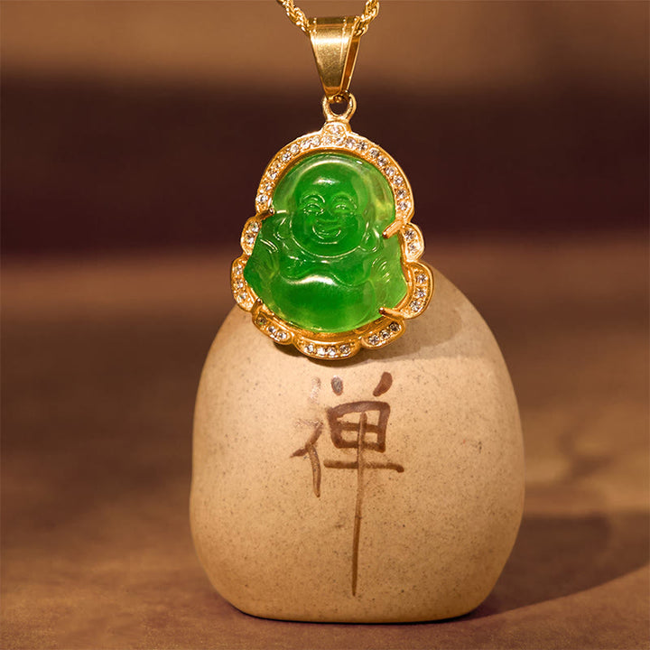 Buddha Stones18K ゴールドフィルド 笑う仏陀 翡翠 幸運のネックレスチェーンペンダント - image 5