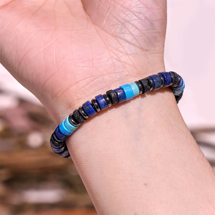 Buddha Stonesヘマタイト ターコイズ ラズライト ラピスラズリ 溶岩石 ブラックグリッターストーン サポートブレスレット - image 2