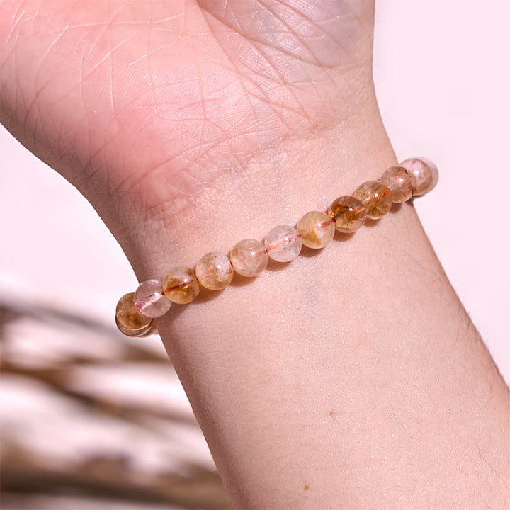 Buddha Stones天然シトリンスノーフレーククリスタル繁栄ブレスレット