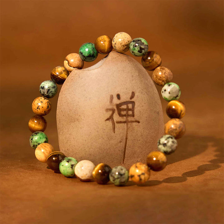 Buddha Stones天然ピクチャージャスパー ターコイズ タイガーアイ ミックス＆マッチビーズ プロテクションブレスレット