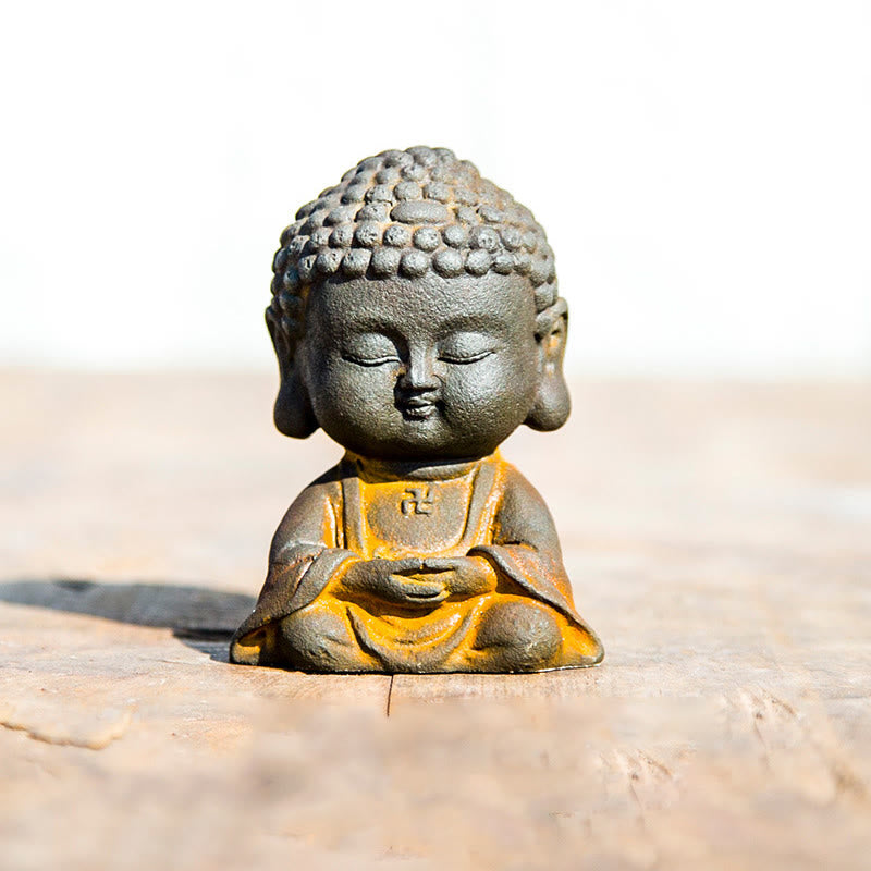 Buddha Stones小さな瞑想仏 鉄粉錆鋳造樹脂像 家の装飾 - 瞑想仏 9*6.4*5.2cm - image 7